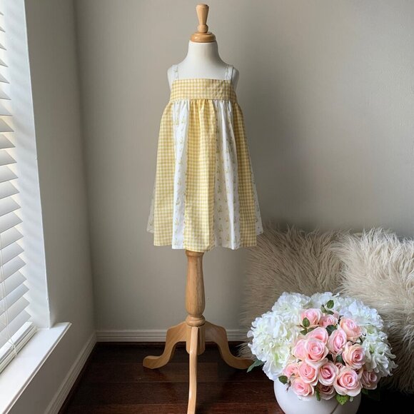 NWT Pretty Girls Spring & Summer Dress Boho Princess Floral & Gingham Yellow 24M - Picture 1 of 4